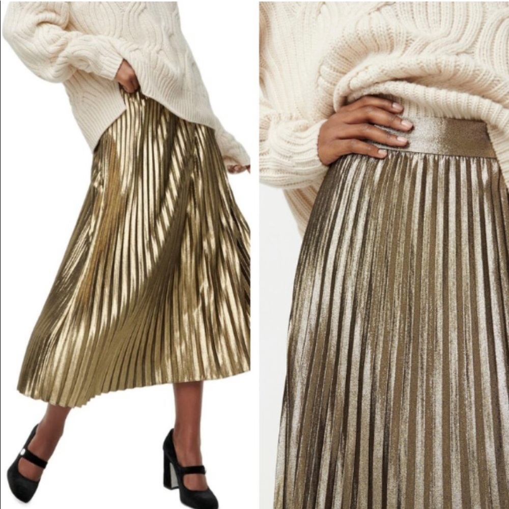 J Crew Gold Pleated Midi Skirt 0 NWT
